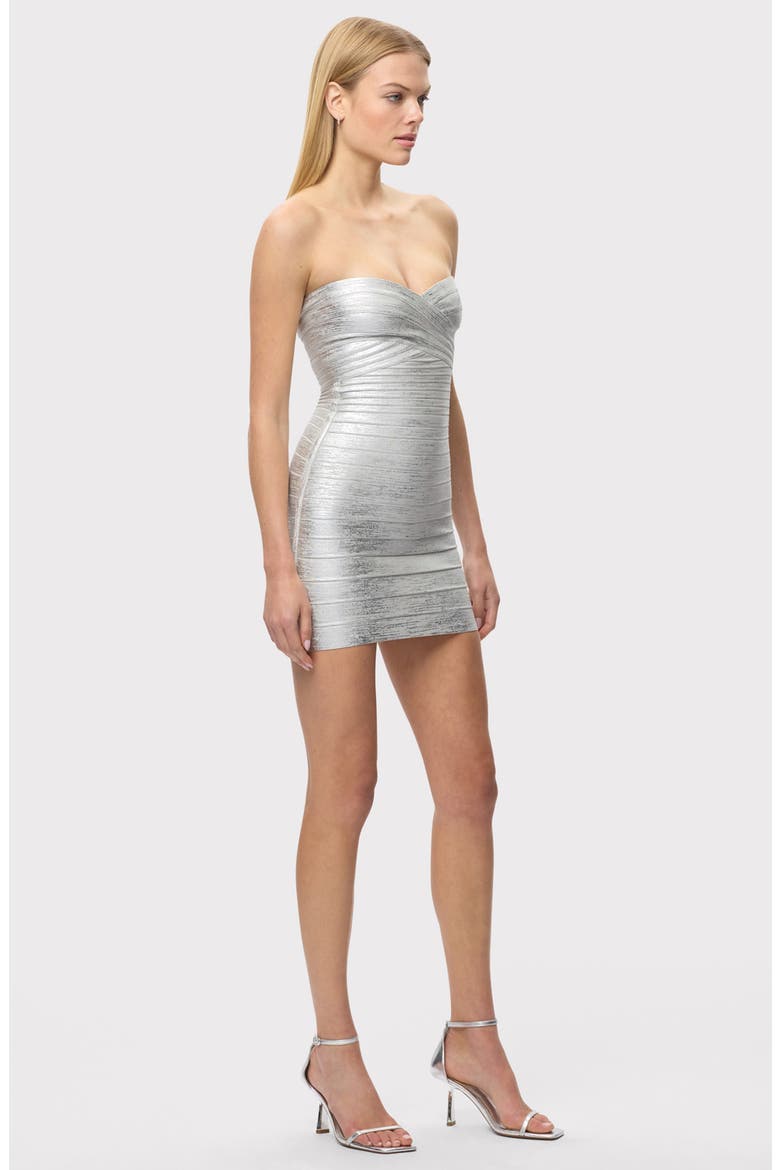 The Metallic Isla Strapless Bandage Dress, Alternate, color, SILVER FOIL