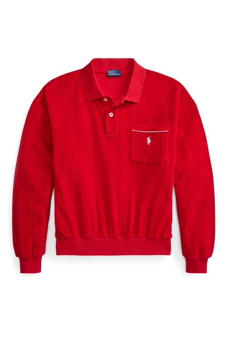 Terry Cloth Polo Sweatshirt, Alternate, color, RED