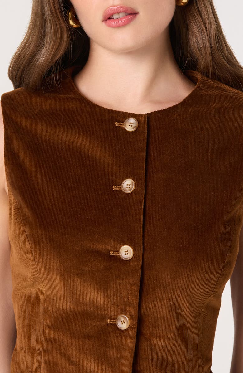 ASTR the Label Corduroy Button-Up Cutaway Vest, Alternate, color, Nutmeg