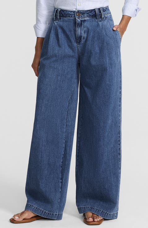 Lightweight Denim Mid Rise Pleated Slouchy Jeans