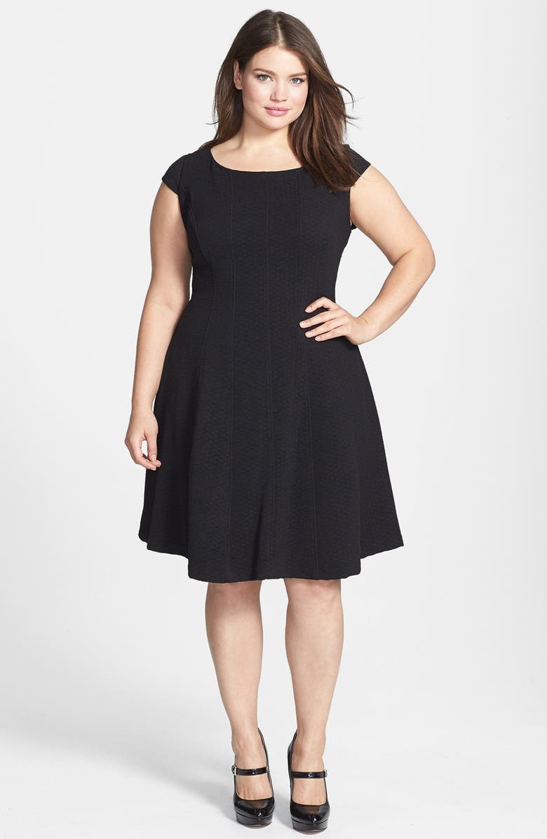 Taylor Dresses Textured Knit Fit & Flare Dress, Main, color,