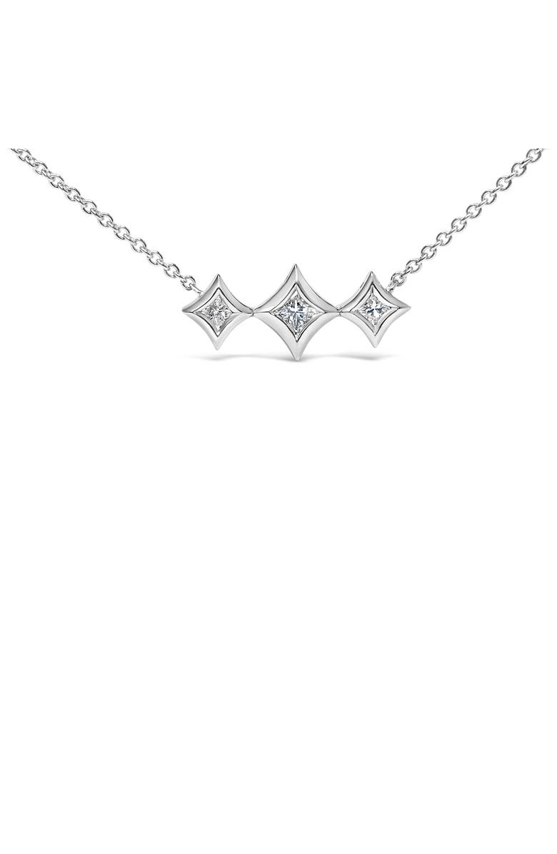 Haus of Brilliance 10K White Gold Bezel Set Diamond 3 Stone Kite Shape and Station Necklace, Alternate, color, White