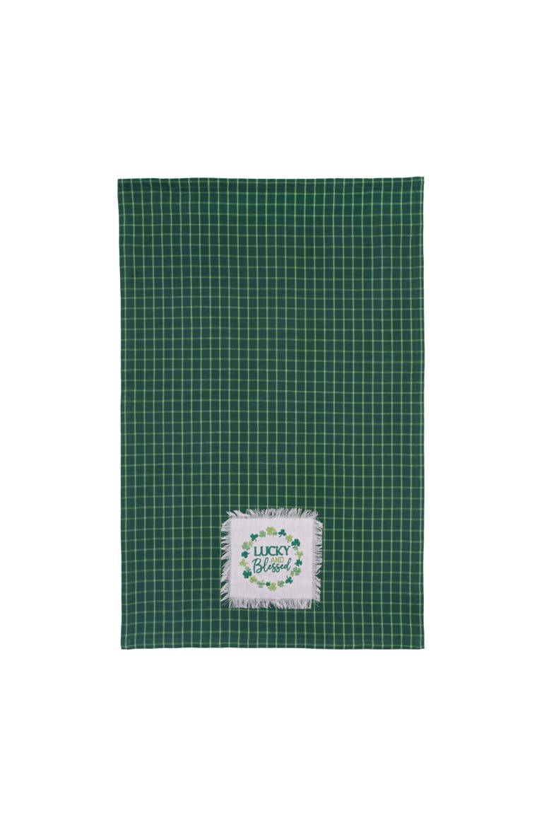 "Lucky & Blessed" St. Patrick's Day 100% Cotton Green Plaid Handtowel, Alternate, color, Green