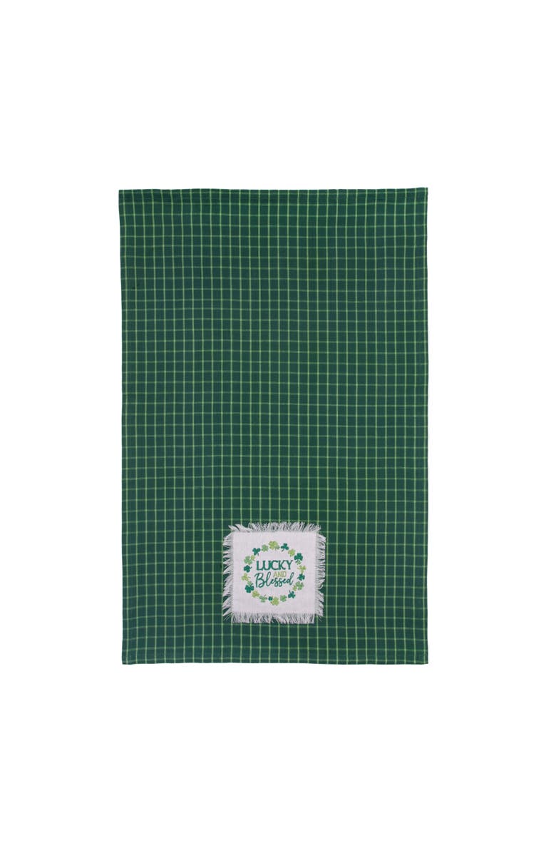 C&F Home "Lucky & Blessed" St. Patrick's Day 100% Cotton Green Plaid Handtowel, Alternate, color, Green