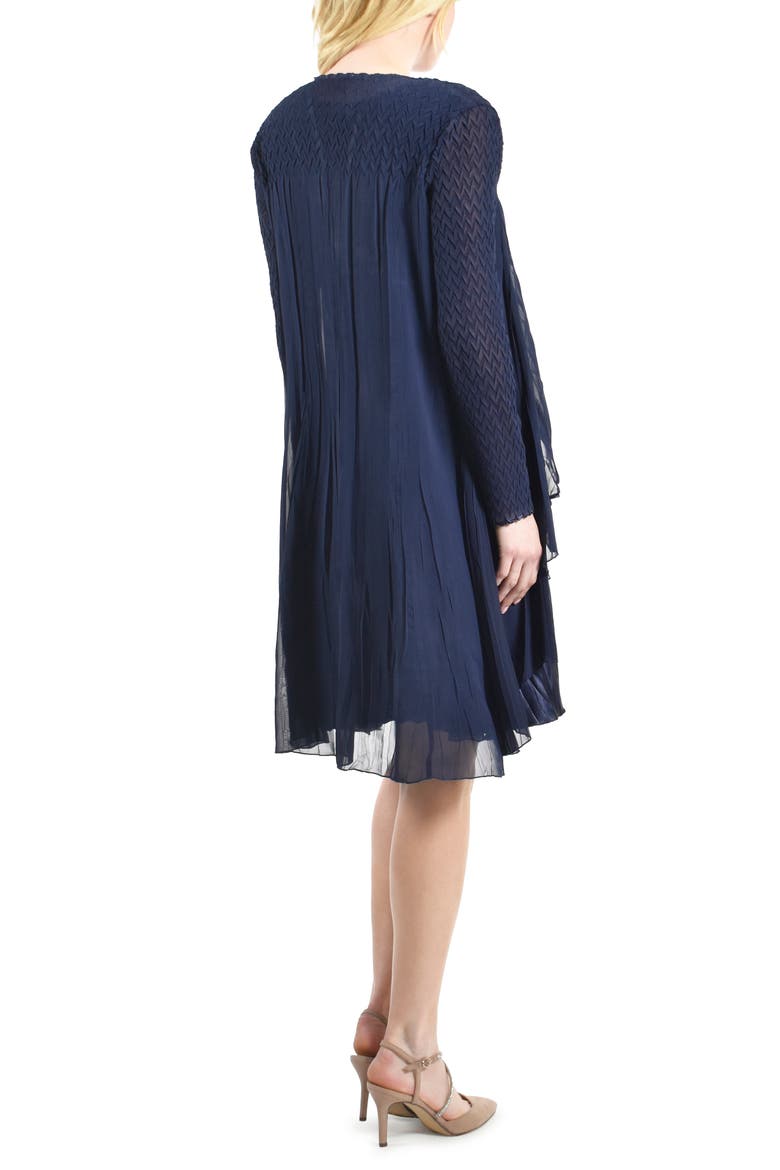 Charmeuse & Chiffon Cocktail Dress with Duster Jacket, Alternate, color, MIDNIGHT NAVY