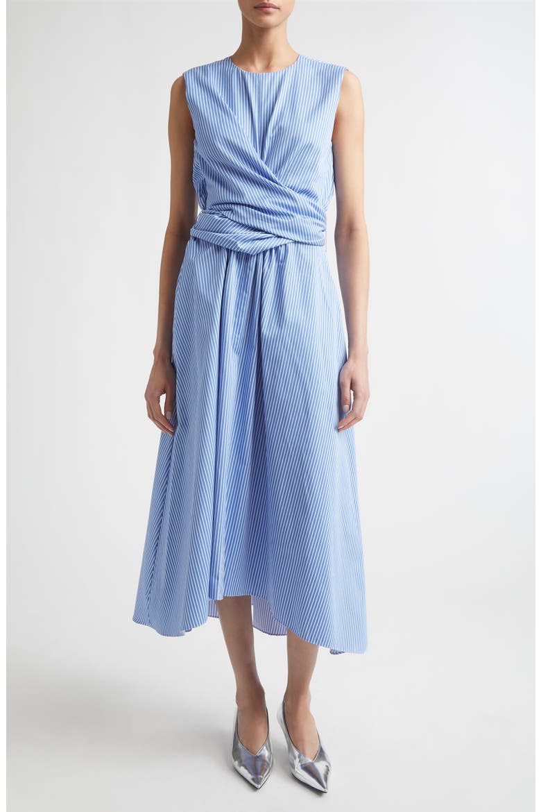 Penny Stripe Draped Silk Dress, Main, color, 374484 AZURE STRIPE