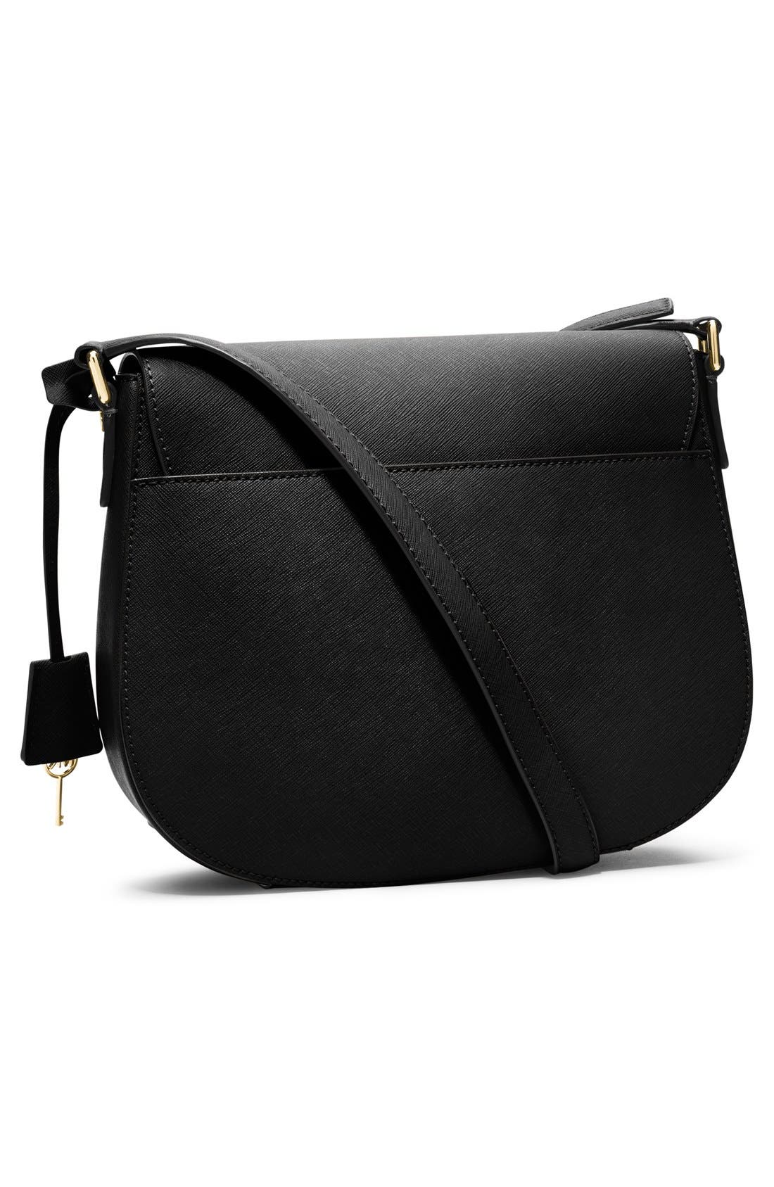 'Large' Saffiano Leather Messenger Bag, Alternate, color, BLACK