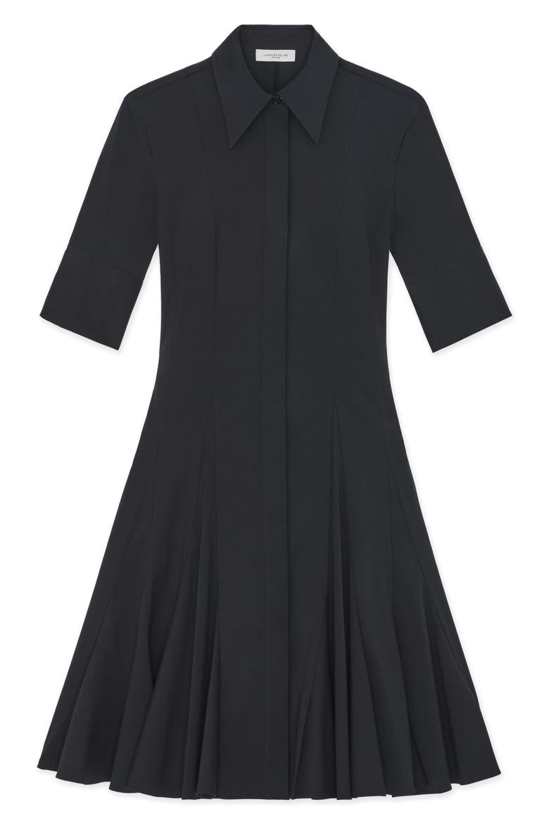 Godet Pleat Stretch Poplin Shirtdress, Alternate, color, BLACK