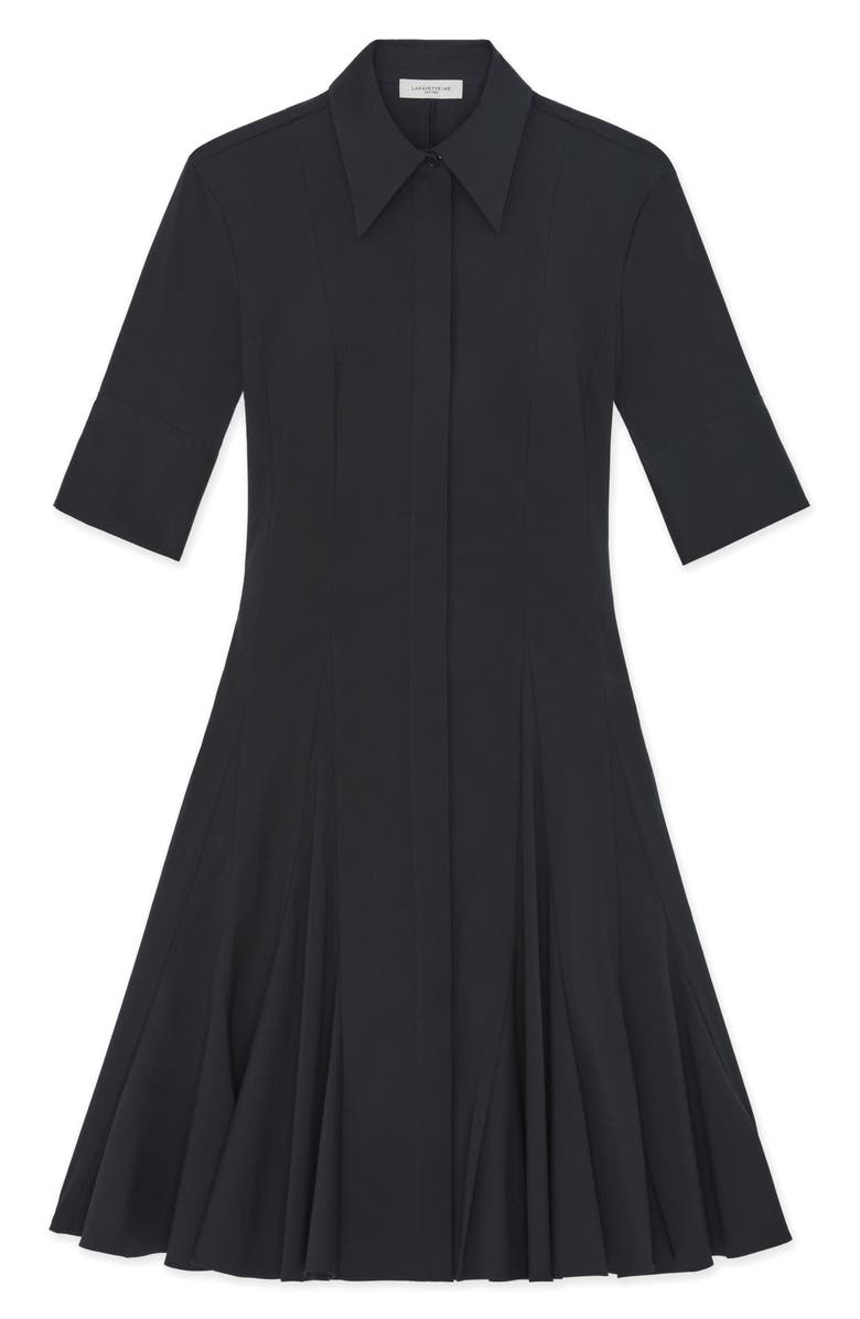 Lafayette 148 New York Godet Pleat Stretch Poplin Shirtdress, Alternate, color, Black