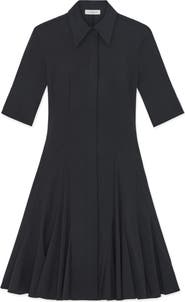 Lafayette 148 New York Godet Pleat Stretch Poplin Shirtdress