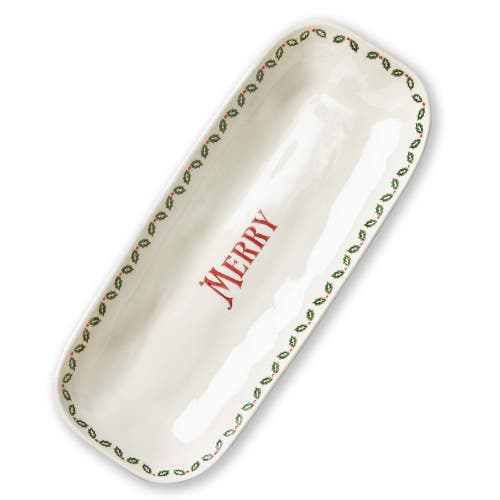 Tag Merry Rectangular Ceramic Platter Multicolor Christmas Dish
