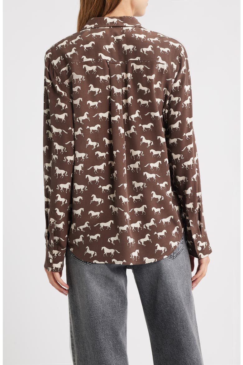 Kate Horse Print Silk Button-Up Shirt, Alternate, color, IVORY HORSES