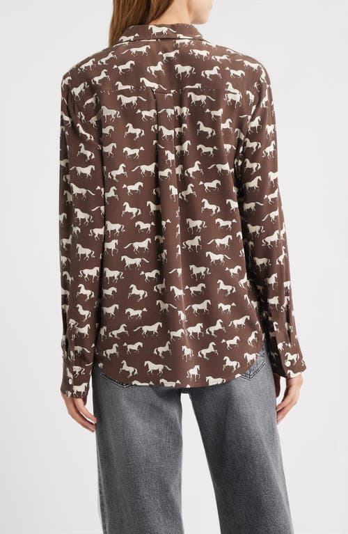 Rails Kate Horse Print Silk Button-up Shirt In Brown