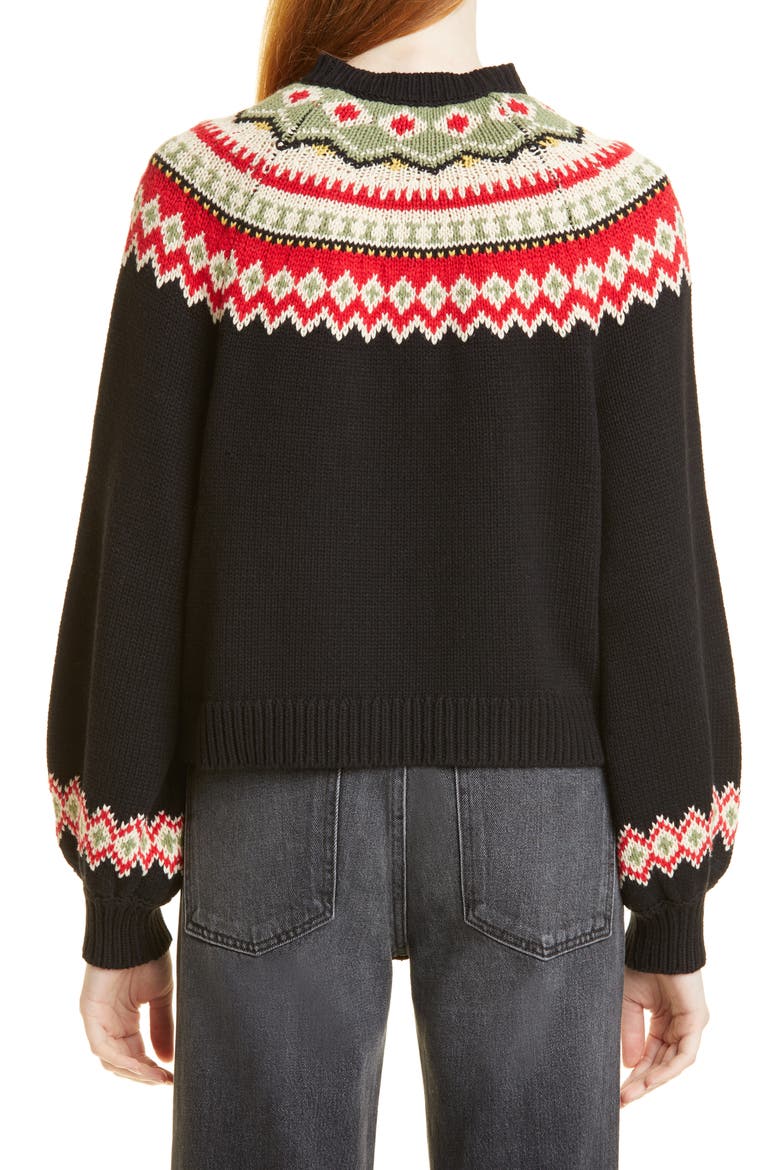 The Great The Holiday Fair Isle Sophomore Cotton Blend Cardigan, Alternate, color, BLACK W/ HOLIDAY FAIR ISLE