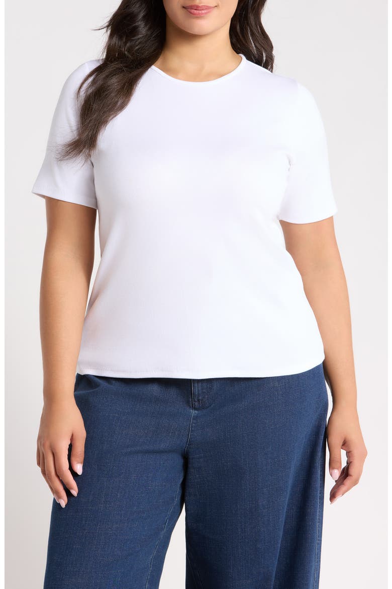 Rib Knit Stretch Organic Cotton Crewneck Top, Main, color, WHITE