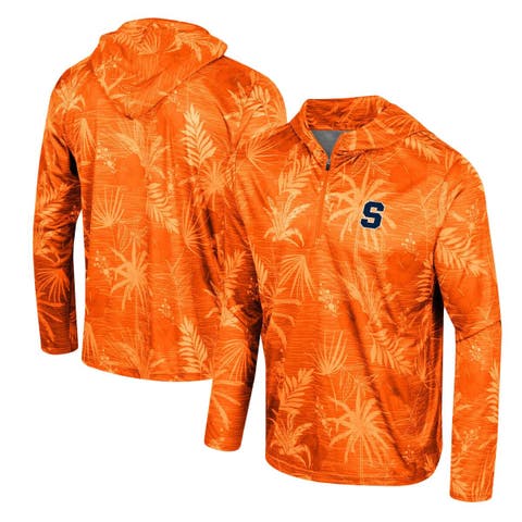 Men's Colosseum Orange Syracuse Orange Palms Printed Lightweight Quarter-Zip Hooded Top