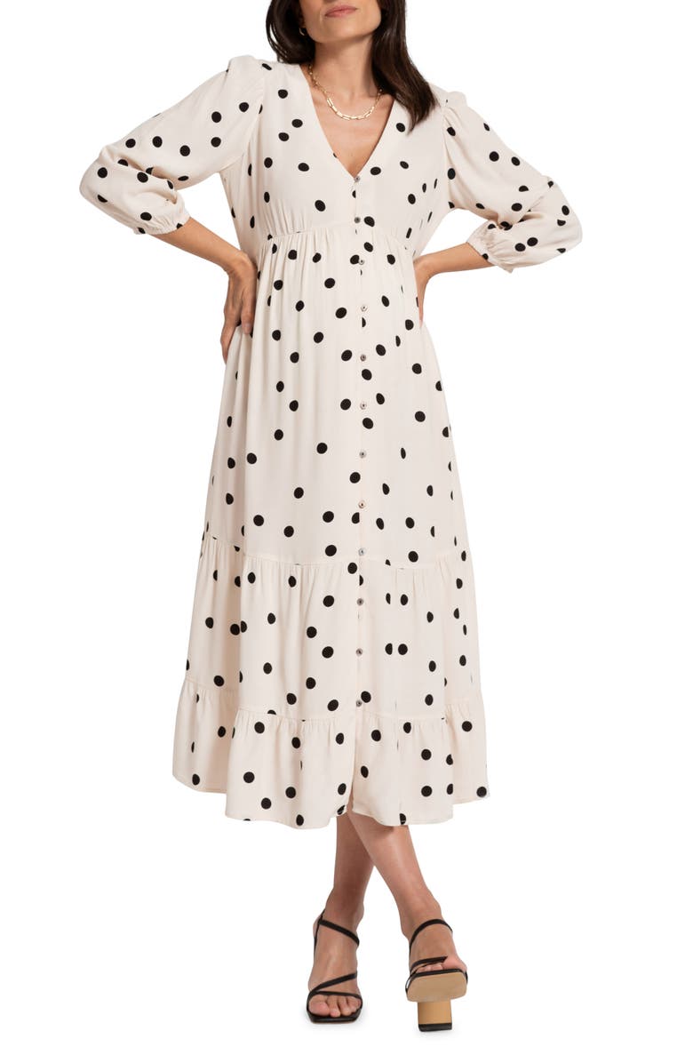 Seraphine Polka Dot Tiered Maternity Midi Dress, Main, color,