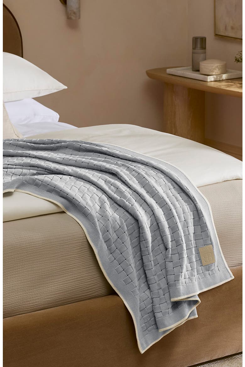 Basket Weave Knit Organic Cotton Throw Blanket, Alternate, color, SHORE/ SAND
