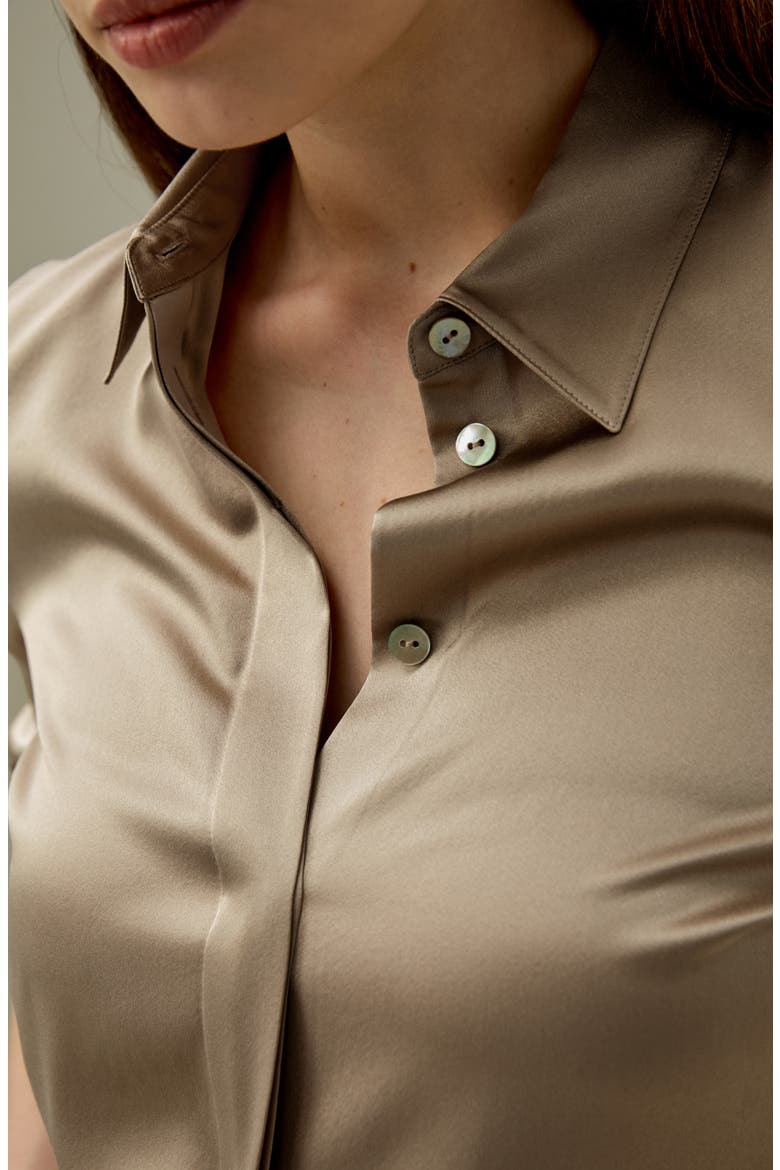 Women's Elegant Silhouette Slim Fit Silk Shirt, Alternate, color, Camel