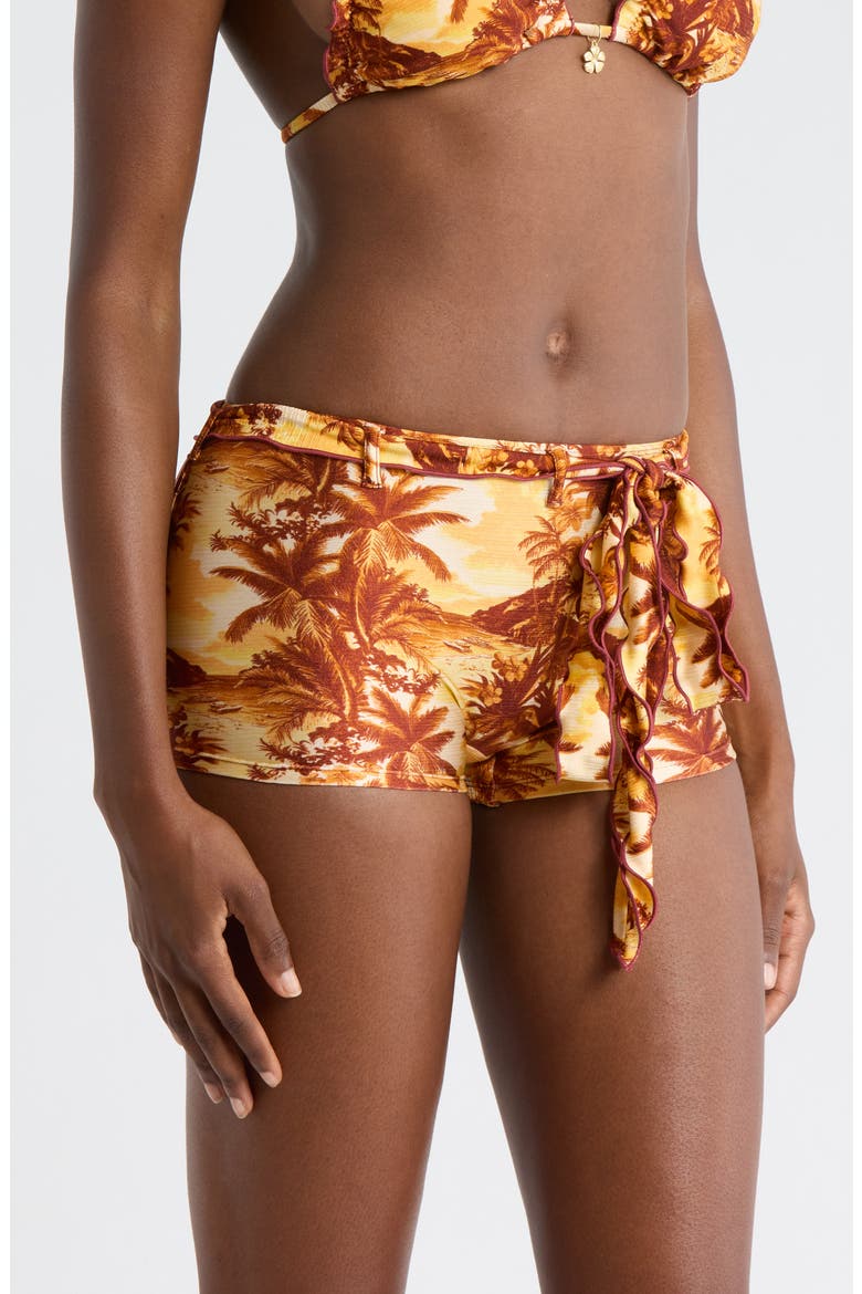 Lettuce Edge Tie Belt Swim Shorts, Alternate, color, VINTAGE VACAY