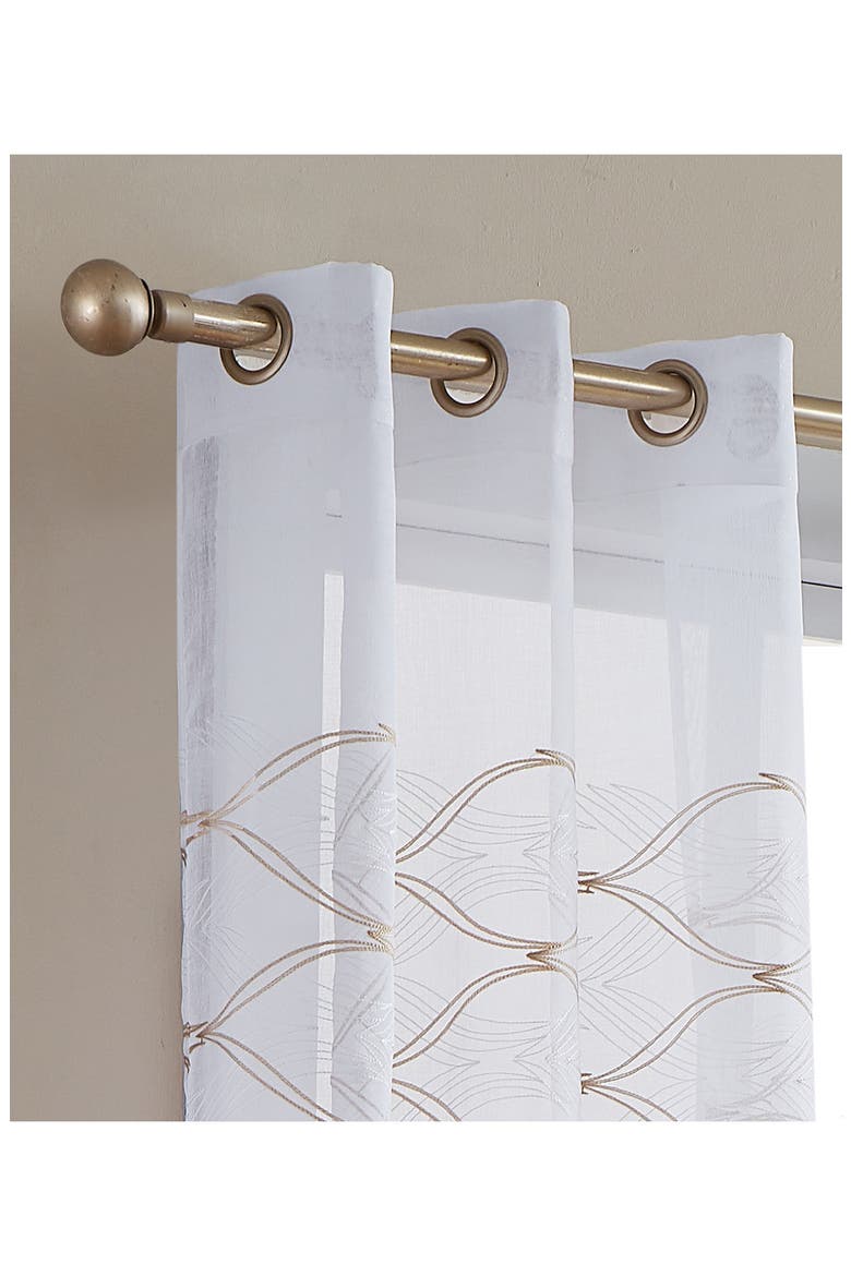 Set of 2 Print Sheer Curtain Panels, Alternate, color, WHITE GOLD
