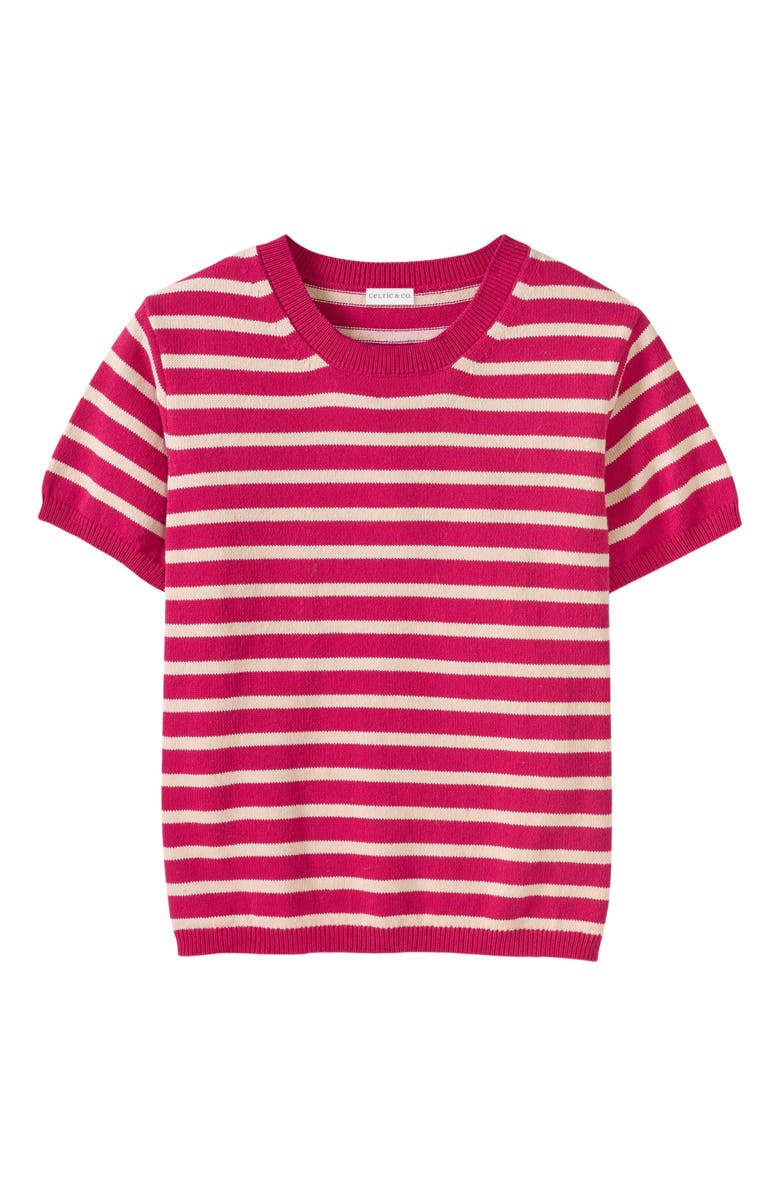 Celtic & Co. Striped Knitted Crew Neck Tee, Alternate, color, Raspberry