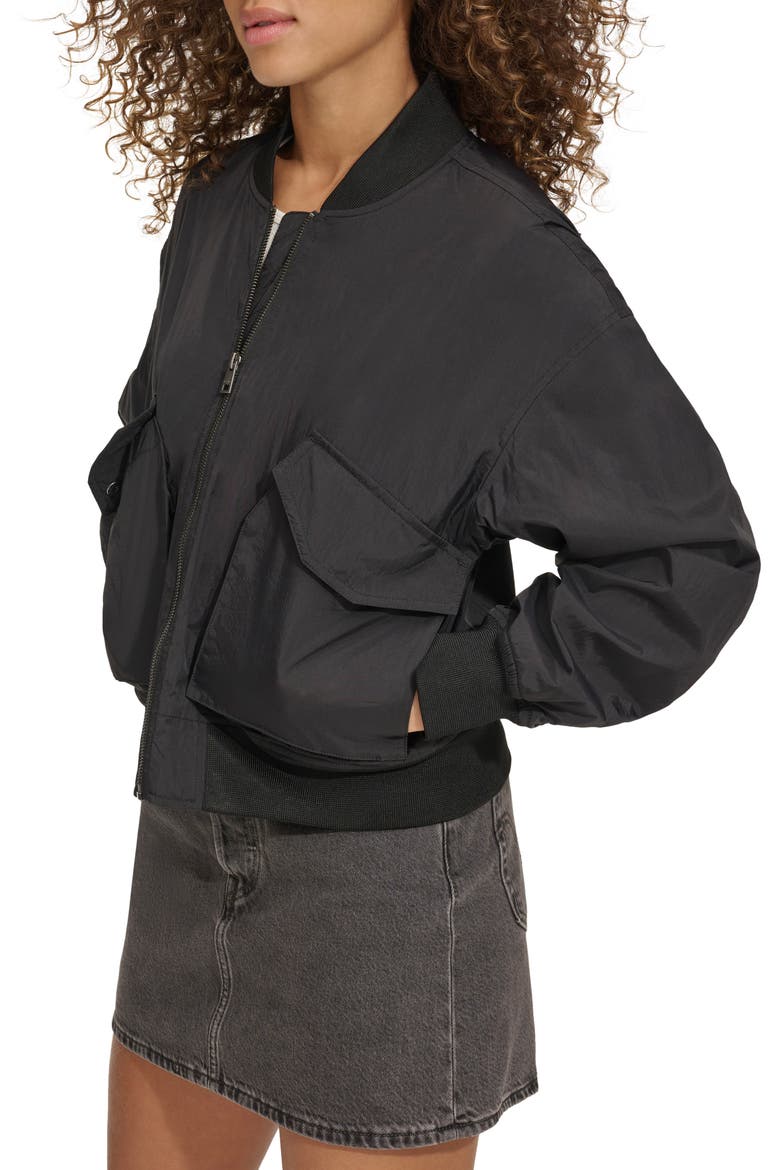 Techy Nylon Bomber Jacket, Alternate, color, BLACK