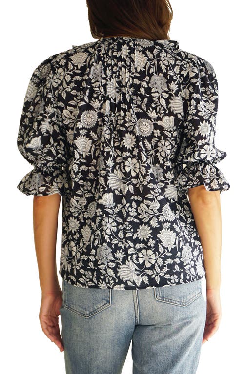 Paneros Clothing Chloe Floral Ruffle Cotton Shirt In Midnight Garden