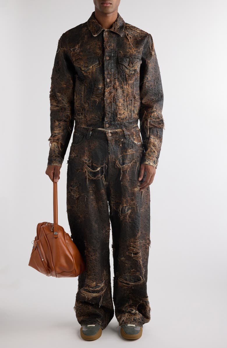 Acne Studios Distressed Monogram Coated Denim Jacket, Alternate, color,