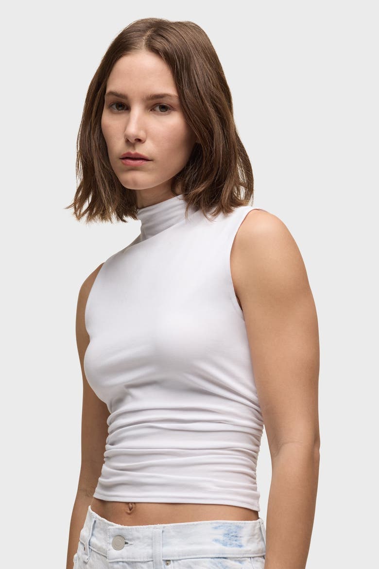 tank w/ side seam ruching, Alternate, color, white