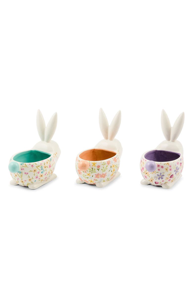 MACKENZIE CHILDS Posie Patch Rabbit Set of 3 Candy Dishes, Alternate, color, White