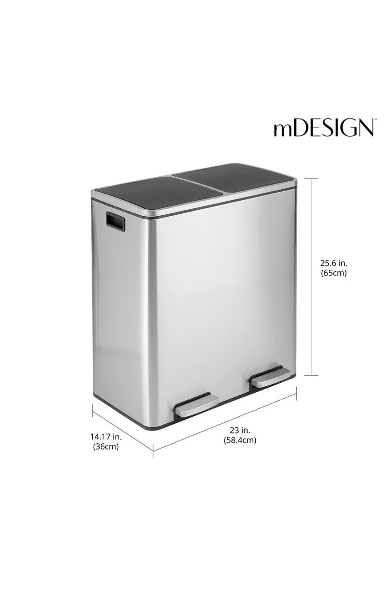mDesign Metal Steel 60L Large Dual Compartment Step Trash Can - Brushed Chrome, Alternate, color, Silver