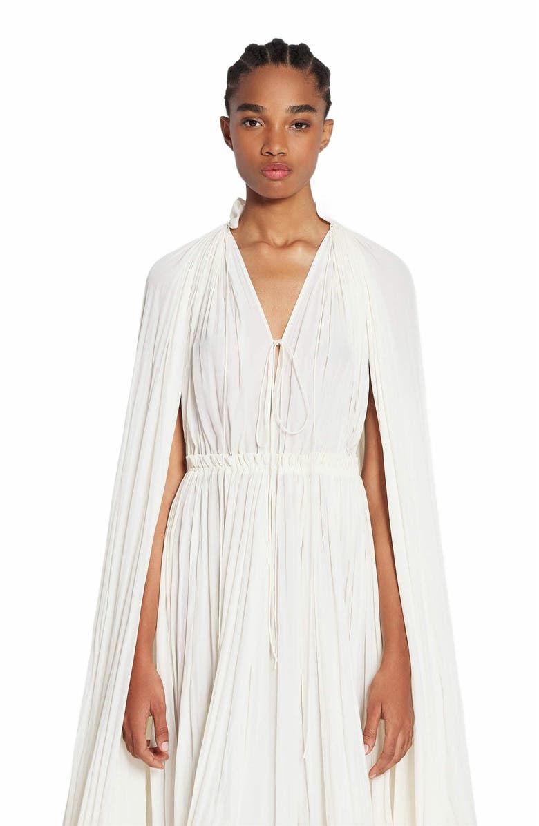 Lanvin Long Charmeuse Ruffle Dress, Alternate, color, Off White