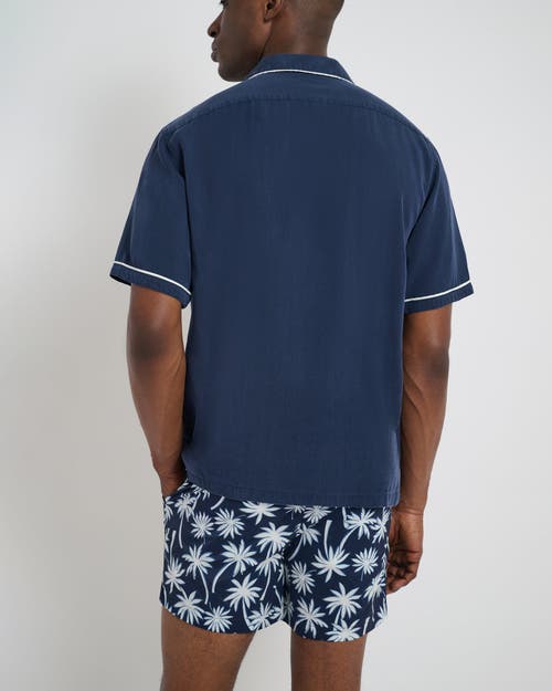 Onia Piped Tencel Convertible Vacation Shirt In Deep Navy/white
