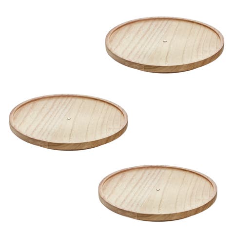 Set of 3 Round 10.5-Inch Paulownia Wood Lazy Susan, Natural