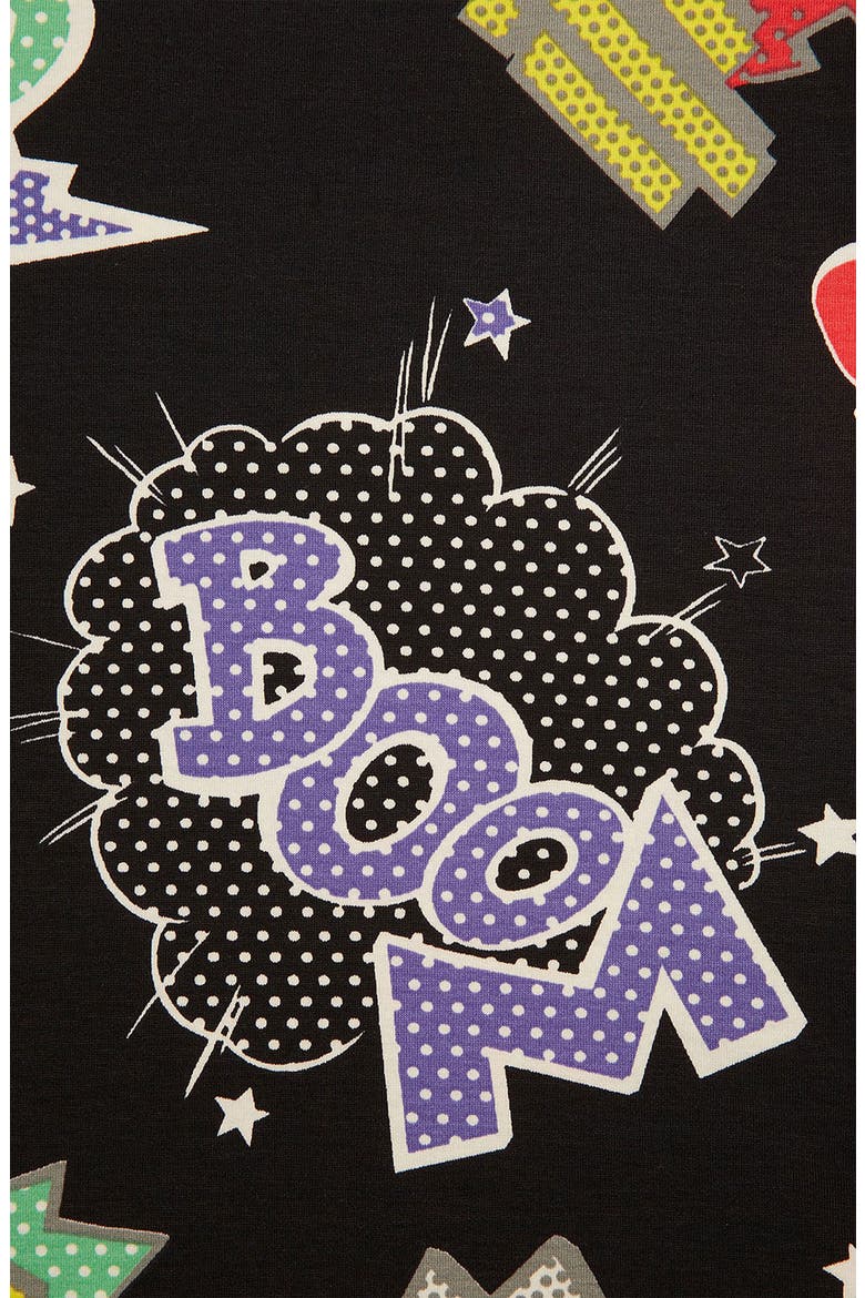 Comic Book Print Body-Con Dress, Alternate, color, BLACK