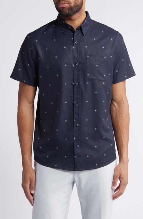 Olive Branch Geo Print Short Sleeve Button-Up Shirt