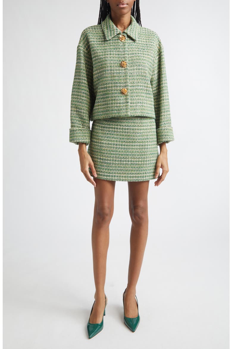 Metallic Tweed Crop Jacket, Alternate, color, GREEN MULTI