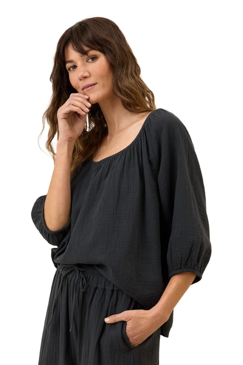 Organic Cotton Coastal Double Gauze Scoop Neck Top, Alternate, color, Black