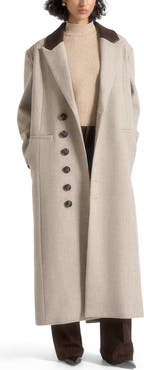Manière De Voir Anissa Herringbone Wool Oversized Coat with Leather Belt