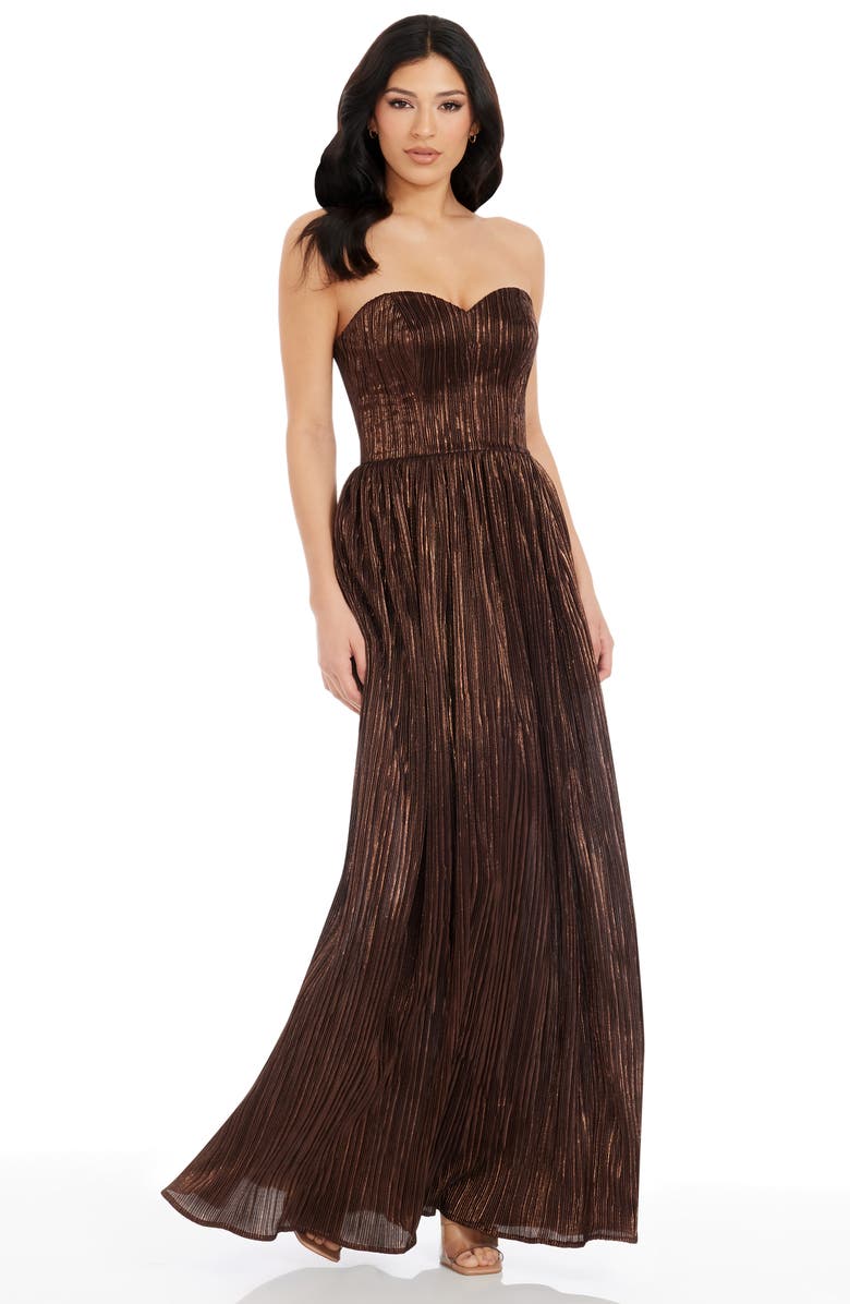 Dress the Population Audrina Strapless Gown, Alternate, color, Mocha