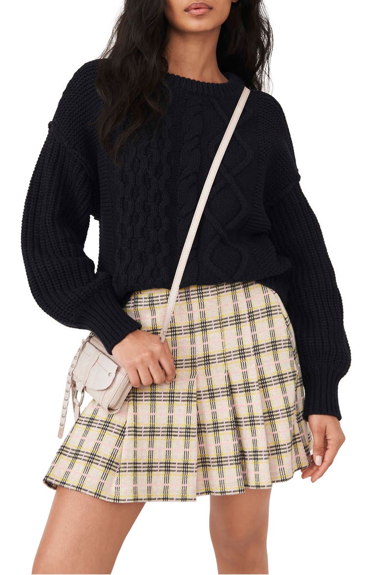 Dream Cable Crewneck Sweater, Main, color, BLACK