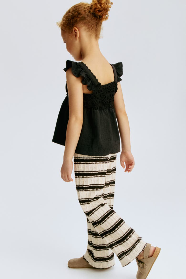 Wide Textured-knit Trousers, Alternate, color, White/striped
