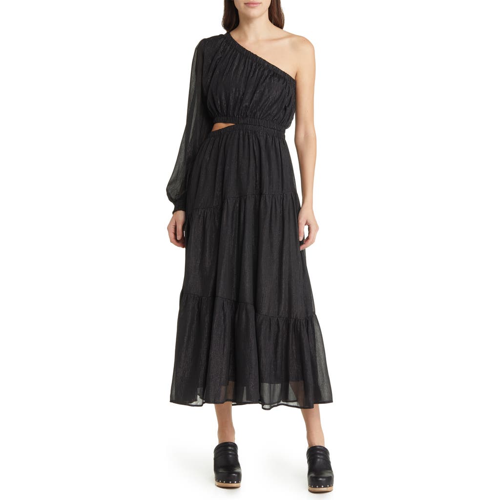 Moon River One-shoulder Cutout Midi Dress In Black