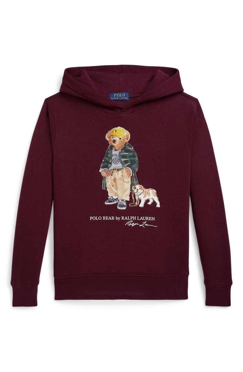 Polo Ralph Lauren Kids' Polo Bear Fleece Graphic Hoodie, Main, color, Wine
