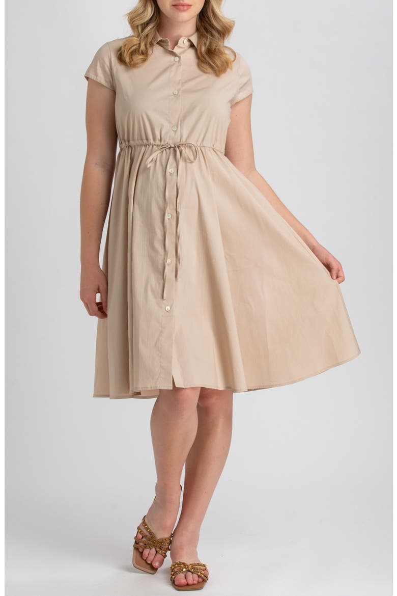 Button Down Maternity Shirtdress, Main, color, BEIGE