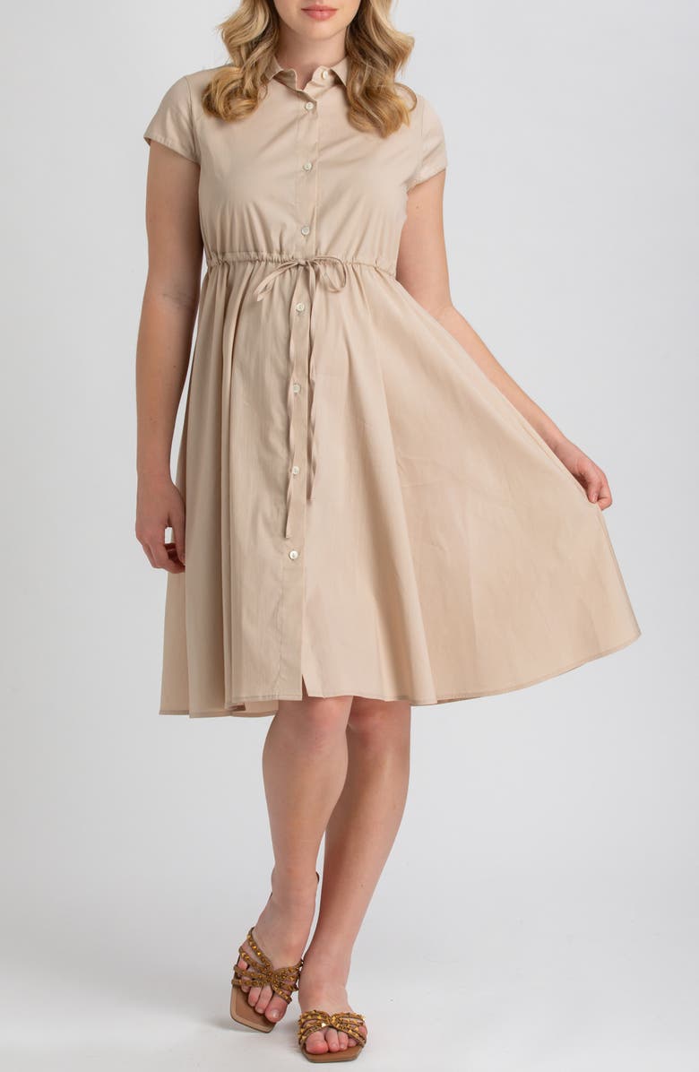 PIETRO BRUNELLI MATERNITY Button Down Maternity Shirtdress, Main, color, Beige