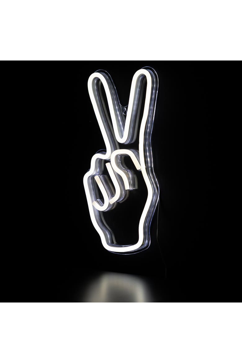 LED Peace Sign Hand Neon Lighted Wall Art - 15" - White, Alternate, color, White