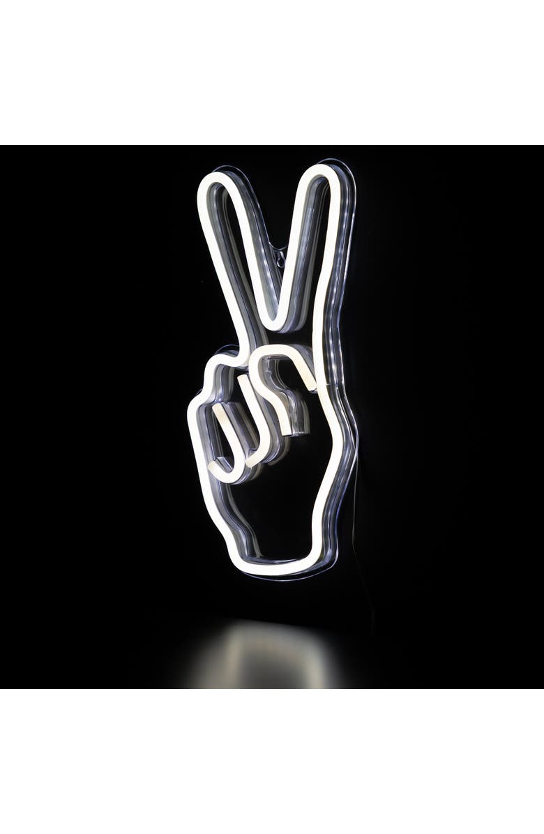 Northlight LED Peace Sign Hand Neon Lighted Wall Art - 15" - White, Alternate, color, 