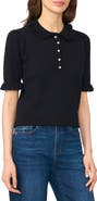 CeCe Ruffle Collar Short Sleeve Polo Sweater